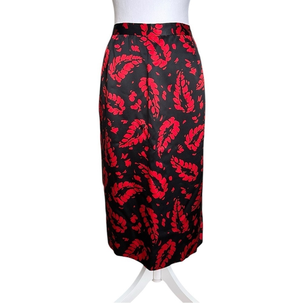 Carlisle Silk Black Red Leaf Print Midi Skirt Size 16